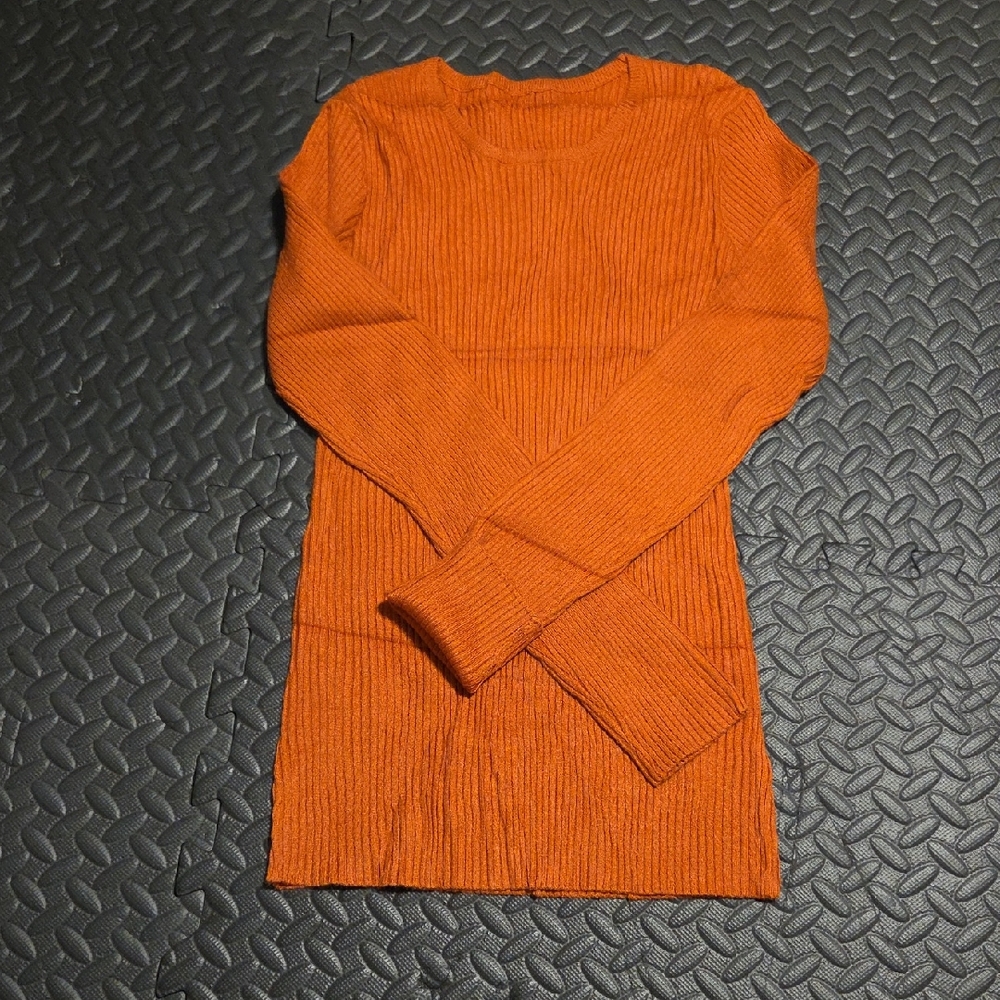 Orange Ribbed Crew Neck Sweater